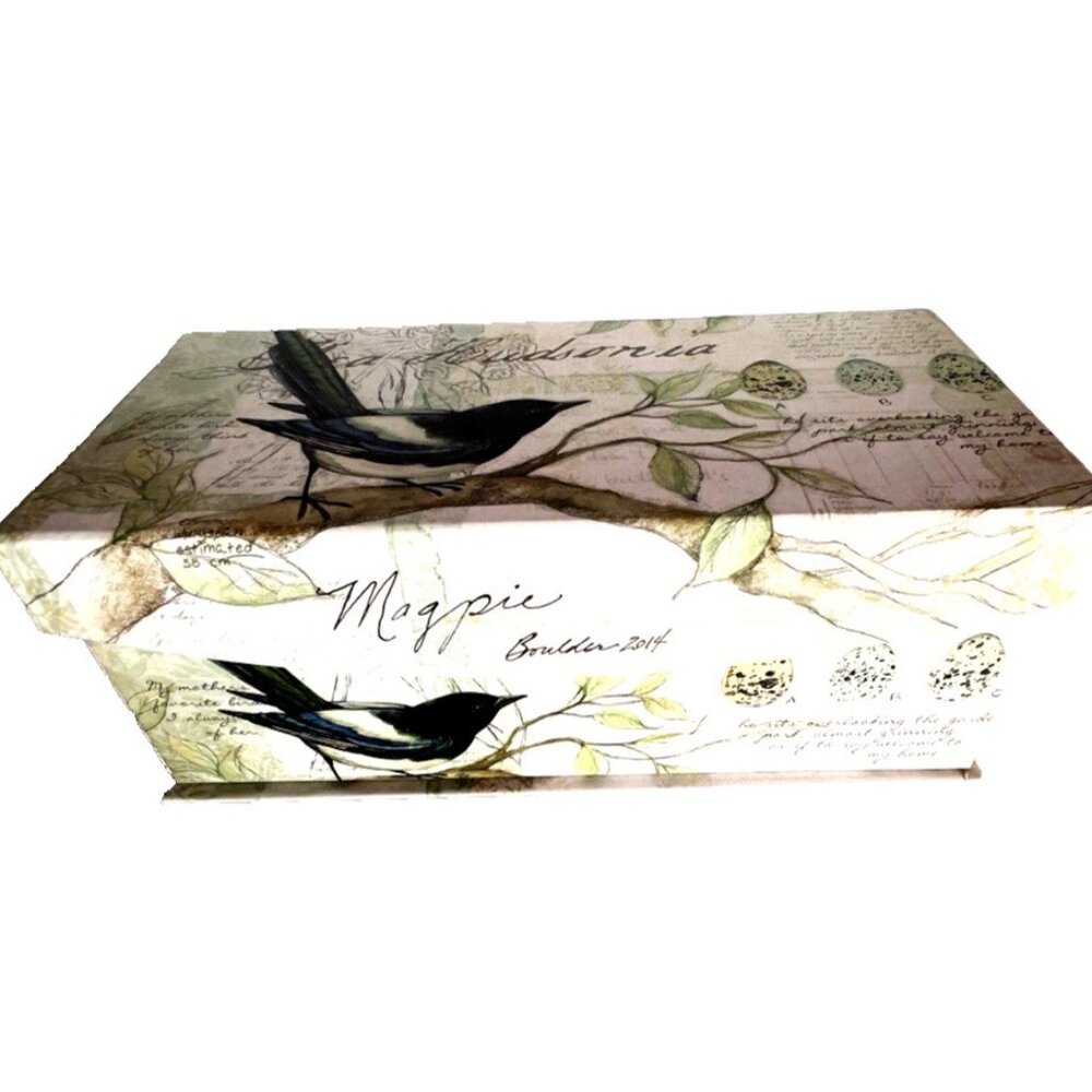 BIRD Magpie Storage Box Decorative Susan Winget Paper Recipe Hold Office Nature